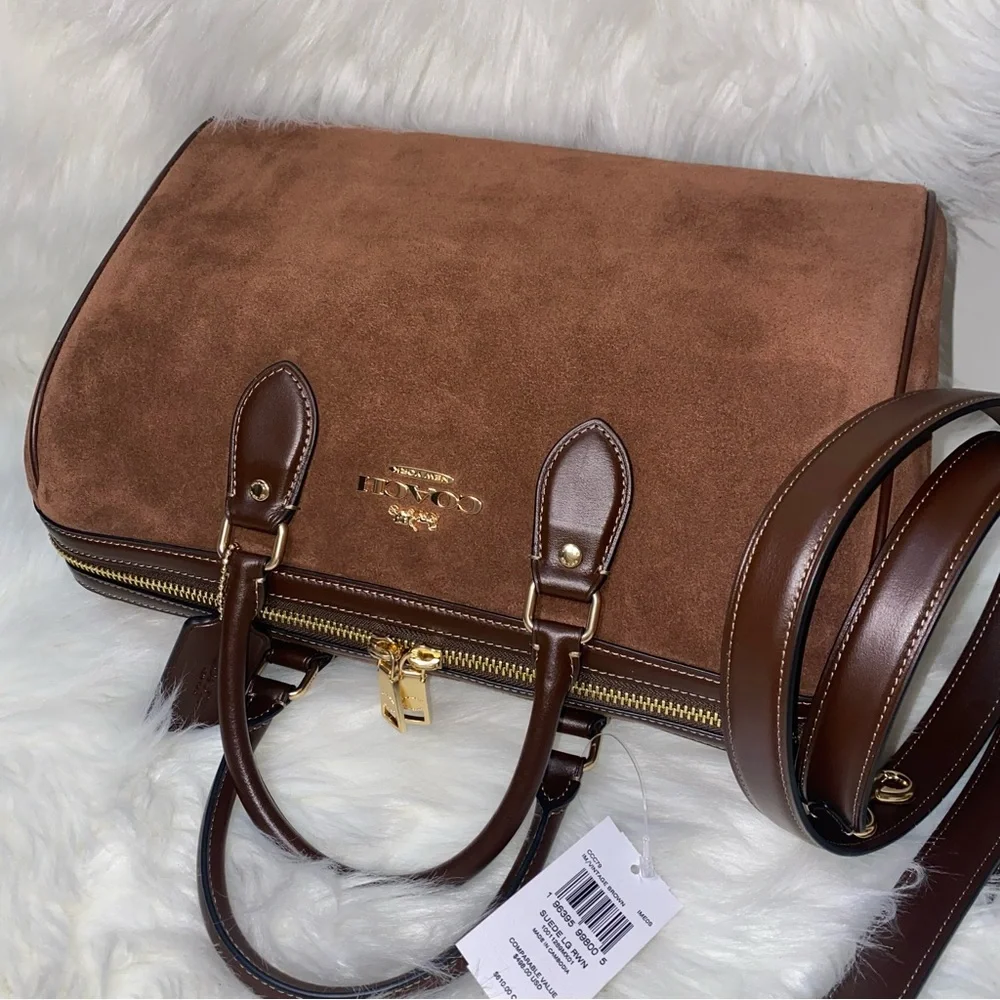 Coach 🤎 Large rowan satchel Suede New purse - Picture 11 of 14